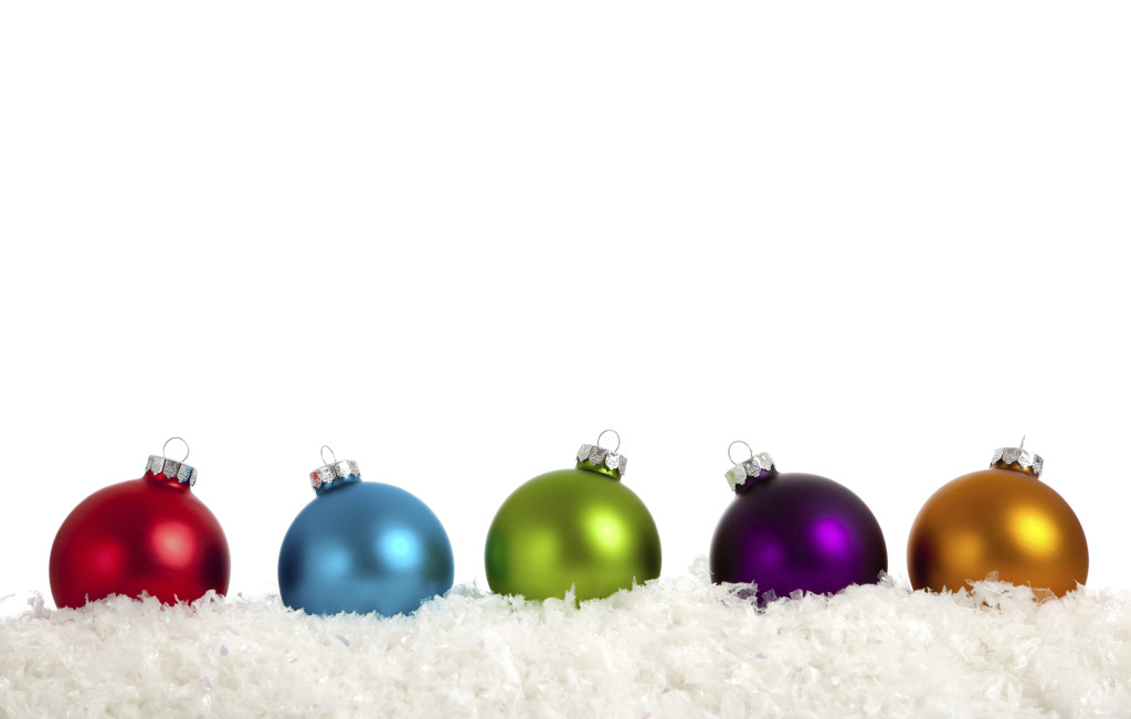 A group of colorful Christmas Baubles on White